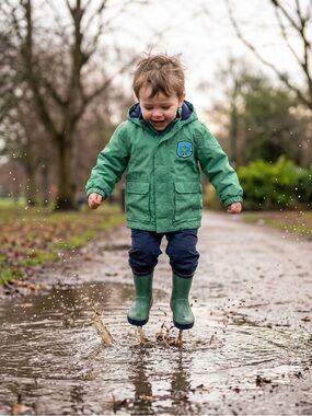 Carters Green Fleece Lined Hooded Jacket Boys 2T Toddler Rain Spring Monster